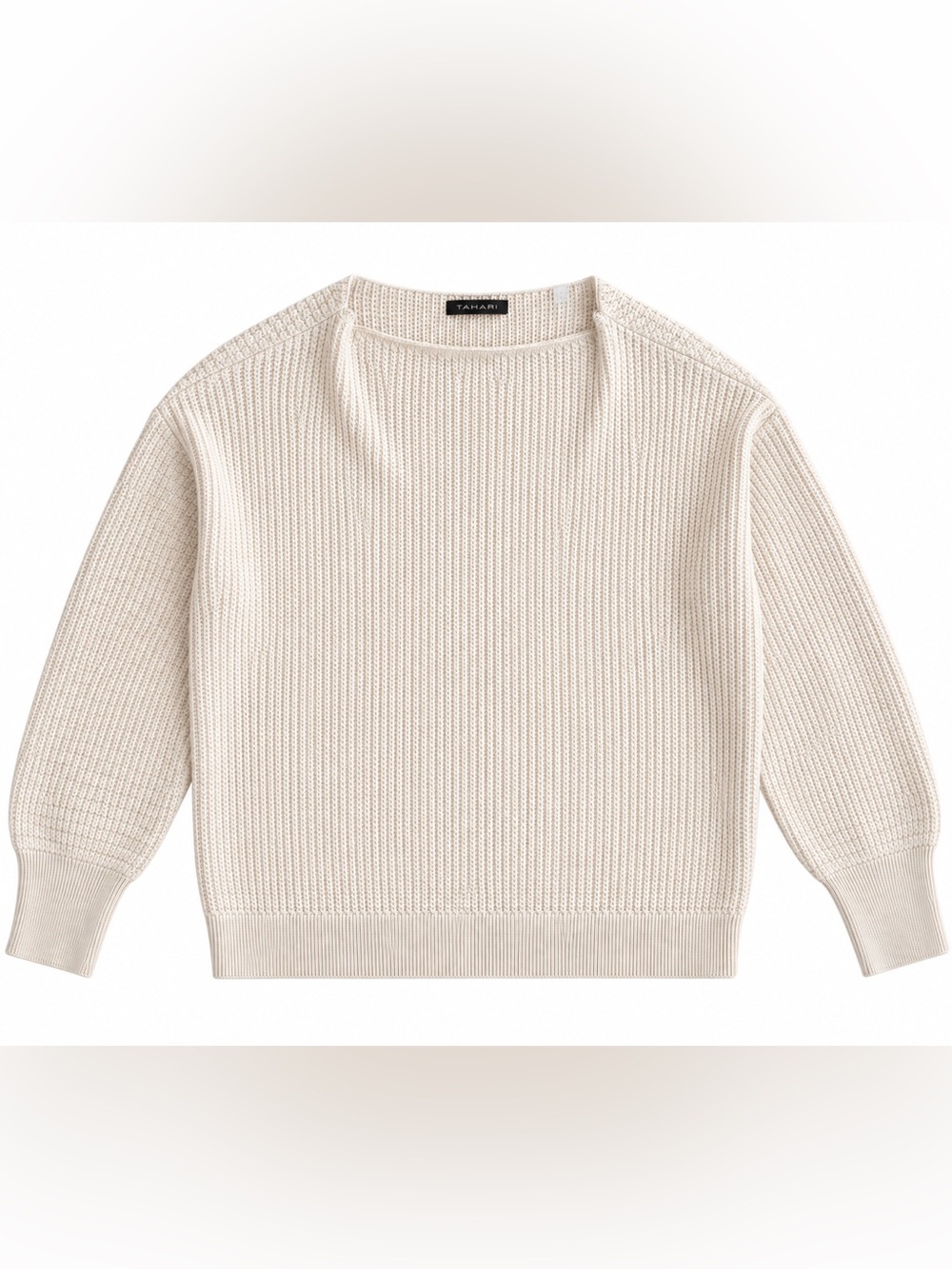 Tahari Cream Textured Crewneck Sweater
